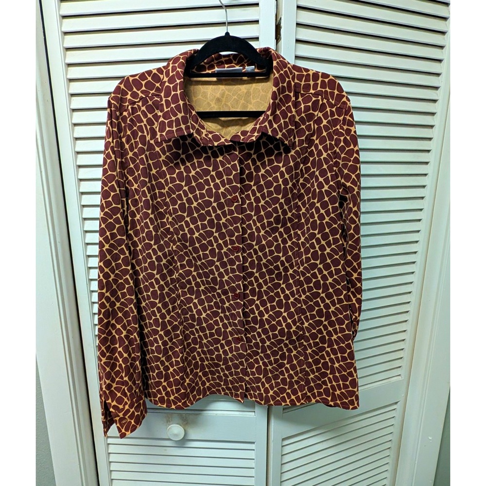 d&co. denim + company Womens XL Brown/Beige Animal Print Collared Button-Up